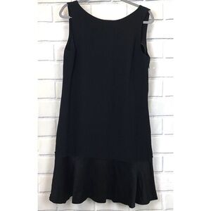 Theory Shift Sliky Trim Flare Black Dress